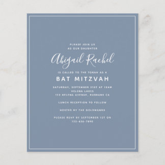 Lámina Dusty Blue Modern Budget Bat Mitzvah Invitación