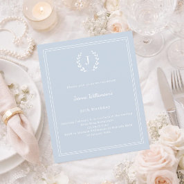 Lámina Dusty blue monogram wreath birthday invitation