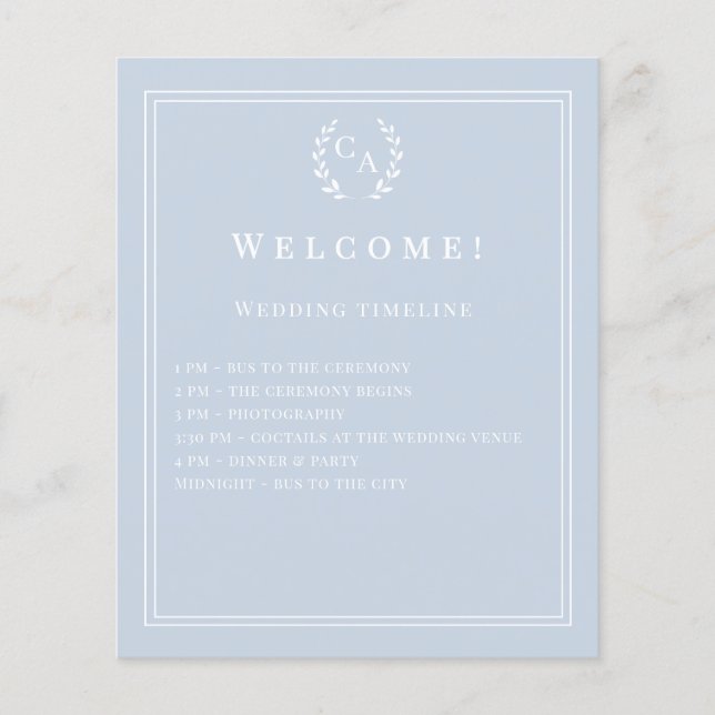 Lámina Dusty blue monogrammed wedding program details (Anverso)