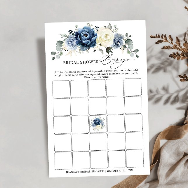 Lámina Dusty Blue Navy Champagne Bridal Shower Bingo (Dusty Blue Navy Champagne Bridal Shower Bingo game)