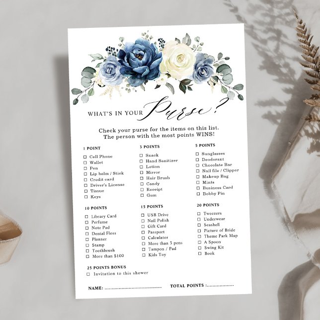 Lámina Dusty Blue Navy Champagne Ivory Bridal Shower Game (Dusty Blue Navy Champagne Ivory Bridal Shower Game what's in your purse?
)