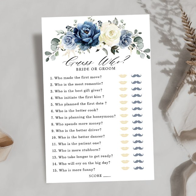 Lámina Dusty Blue Navy Champagne Ivory Bridal Shower Game (Dusty Blue Navy Champagne Ivory Bridal Shower Game, Guess who bride or groom?)