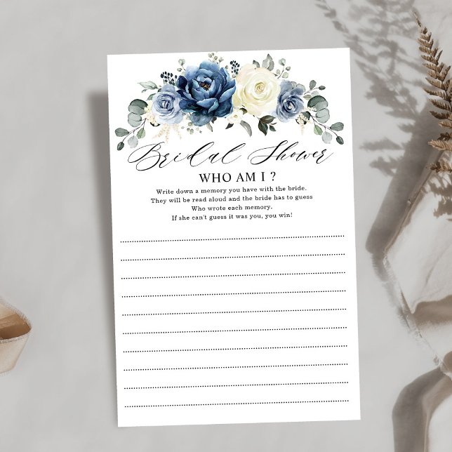 Lámina Dusty Blue Navy Champagne Ivory Quién soy yo juego (Dusty Blue Navy Champagne Ivory Bridal Shower Who Am I Game )