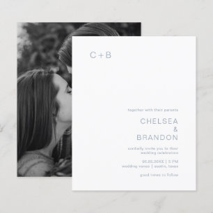 Lámina Dusty Blue Photo Budget Wedding Invitación a la bo