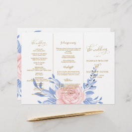 Lámina Dusty Blue Pink Floral Rústica Ceremonia de Boda