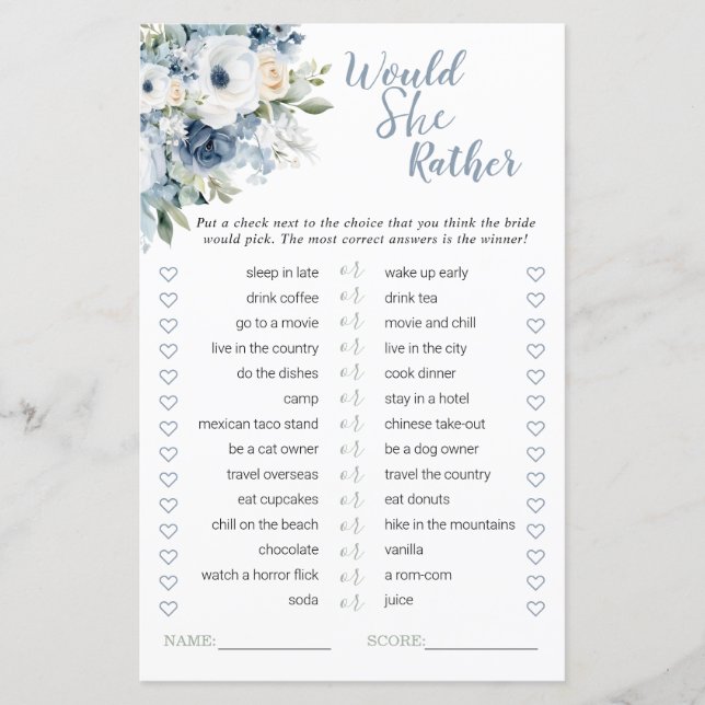 Lámina Dusty Blue Prefiere Un Juego De Ducha De Novias (Anverso)