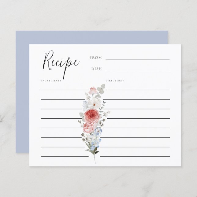 Lámina Dusty Blue Rubor Floral Recipe Card (Anverso / Reverso)