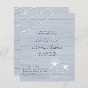 Lámina Dusty Blue Rustic Luces Mason Jar Wedding Invite