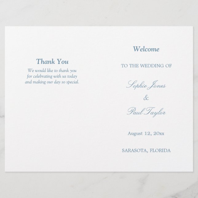 Lámina Dusty Blue Script Bi-Fold Wedding Program (Anverso)