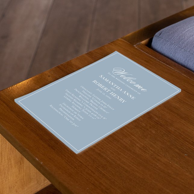 Lámina Dusty Blue Script Custom Wedding Program (Elegant dusty blue wedding program template. )