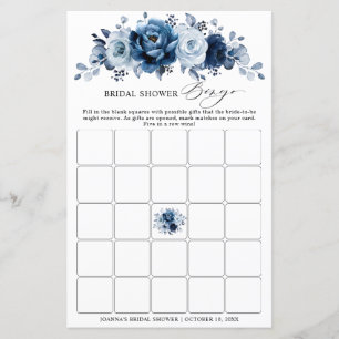 Lámina Dusty Blue Slate Navy Floral Bridal Shower Bingo