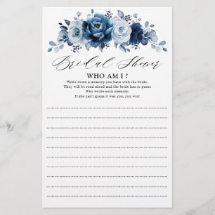 Lámina Dusty Blue Slate Navy Floral Bridal Shower Game