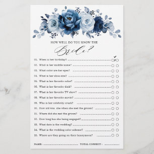 Lámina Dusty Blue Slate Navy Floral Bridal Shower juego