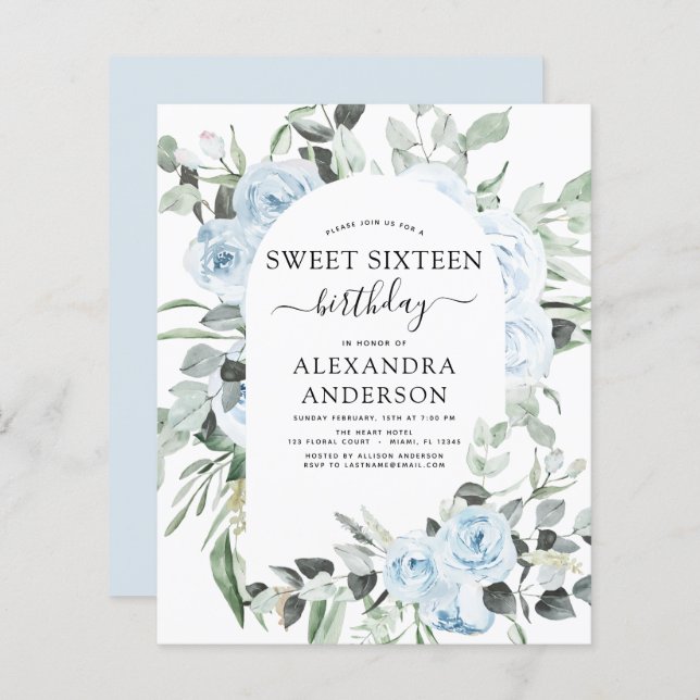 Lámina Dusty Blue Sweet 16 cumpleaños (Anverso / Reverso)