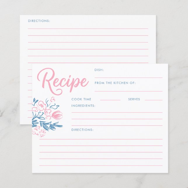 Lámina Dusty Blue Whimsical Bridal Shower Recipe Card (Anverso / Reverso)