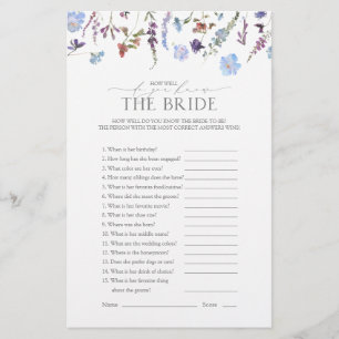 Lámina Dusty Blue Wildflower Bridal Shower Game