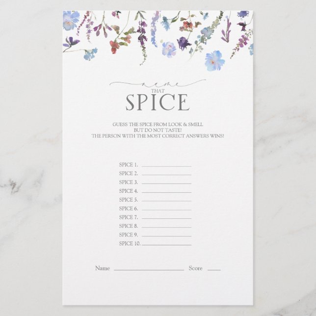 Lámina Dusty Blue Wildflower Bridal Shower Game (Anverso)