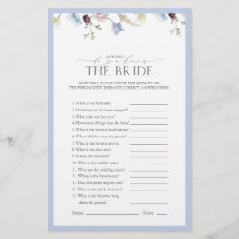 Lámina Dusty Blue Wildflower Bridal Shower Game