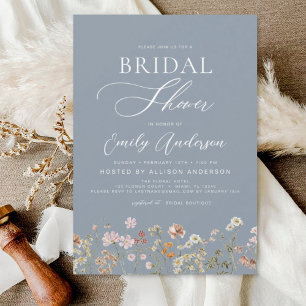 Lámina Dusty Blue Wildflower Bridal Shower Invitación