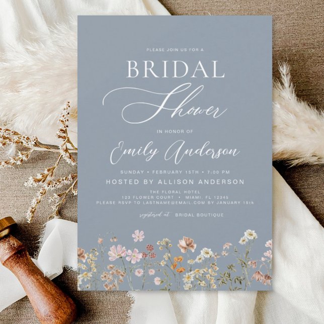 Lámina Dusty Blue Wildflower Bridal Shower Invitación (Subido por el creador)
