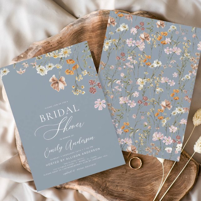 Lámina Dusty Blue Wildflower Bridal Shower Invitación (Subido por el creador)