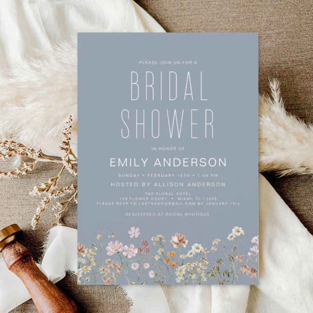 Lámina Dusty Blue Wildflower Bridal Shower Invitación (Subido por el creador)
