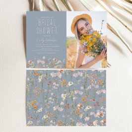 Lámina Dusty Blue Wildflower Bridal Shower Invitación