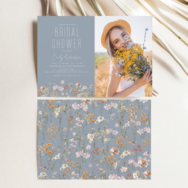 Lámina Dusty Blue Wildflower Bridal Shower Invitación (Subido por el creador)