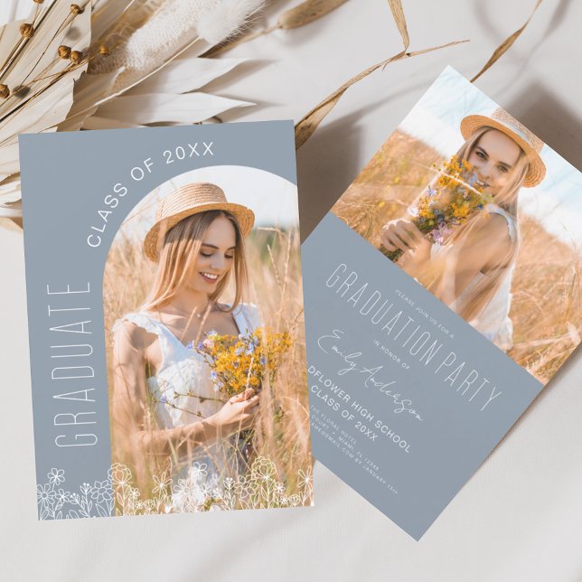 Lámina Dusty Blue Wildflower Graduation Party Invitación (Subido por el creador)