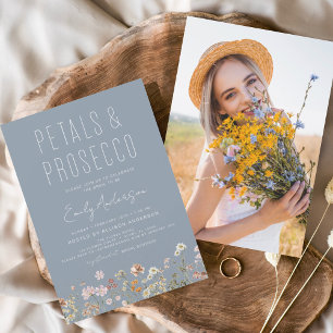 Lámina Dusty Blue Wildflower Petales & Prosecco Foto