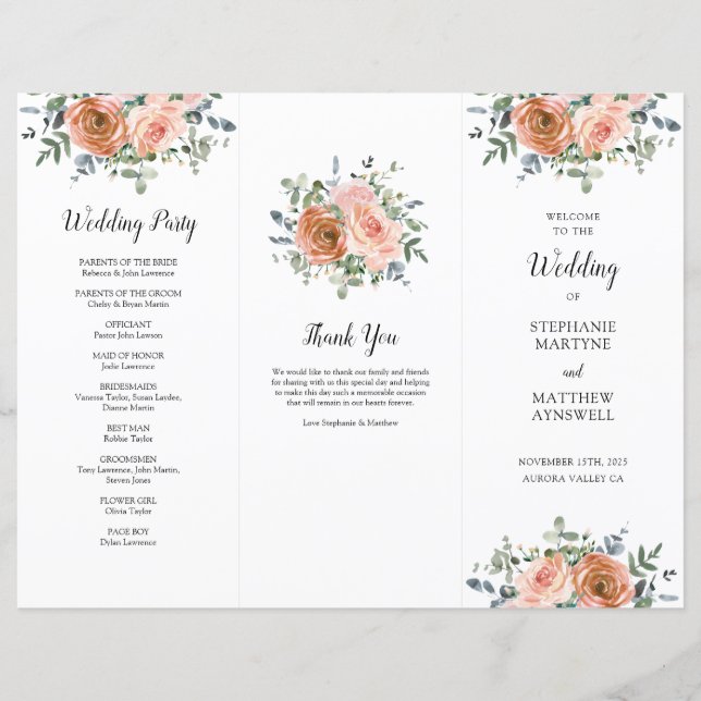 Lámina Dusty Coral Eucalyptus Boda de Orden de Servicio (Anverso)