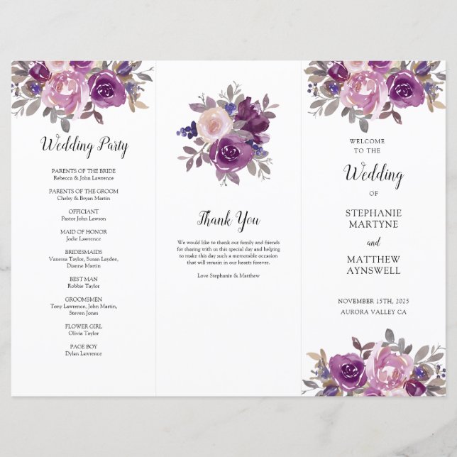 Lámina Dusty Mauve Purple Rubor Floral Orden De Servicio (Anverso)