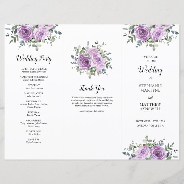 Lámina Dusty Mauve Rosa Eucalyptus Orden de servicio (Anverso)