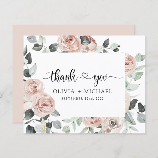 Lámina Dusty Pink Floral Greeneration Gracias Invitación (Anverso / Reverso)