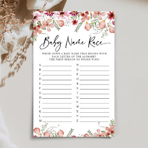Lámina Dusty Pink Florals Baby Name Race Baby Shower Game
