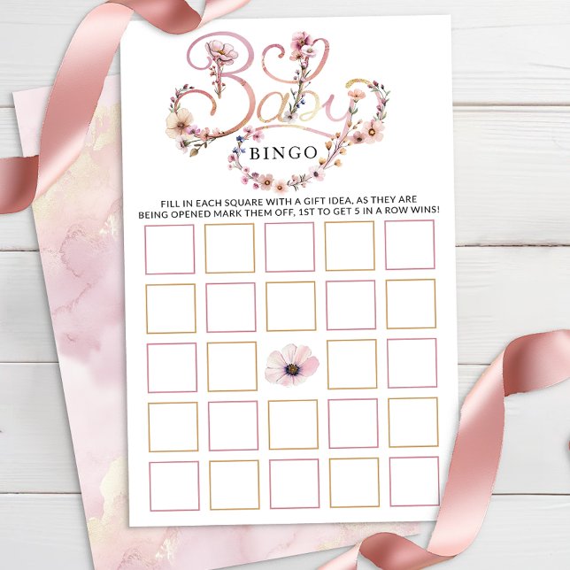 Lámina Dusty Pink Wildflower Baby Shower Bingo - Boho Flo (Baby Bingo Activity)