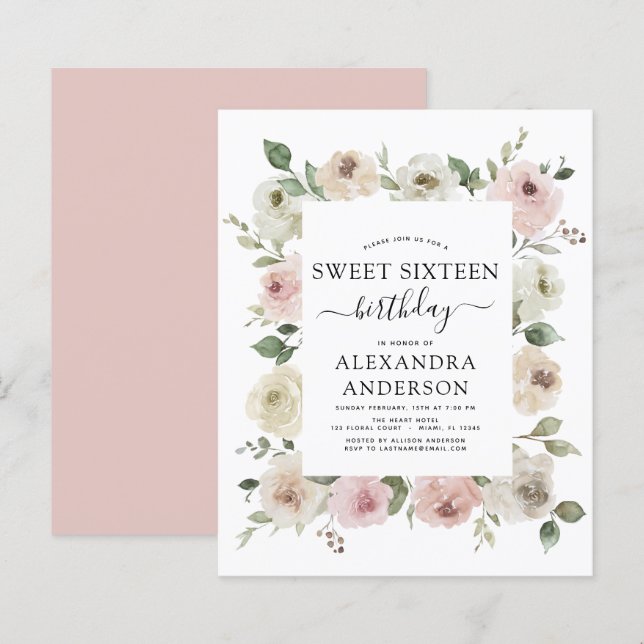 Lámina Dusty Presupuesto Dulce Rosa Dieciséis Cumpleaños (Anverso / Reverso)