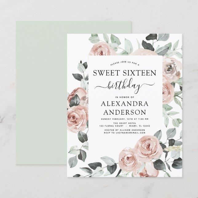 Lámina Dusty Presupuesto Dulce Rosa Dieciséis Cumpleaños (Anverso / Reverso)