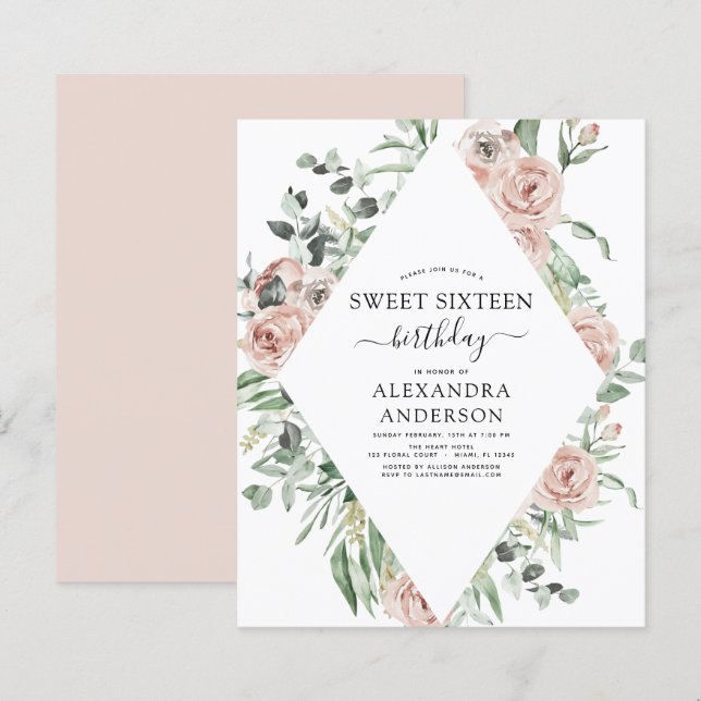 Lámina Dusty Presupuesto Dulce Rosa Dieciséis Cumpleaños (Anverso / Reverso)