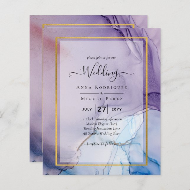 Lámina Dusty Purple Navy Blue Gold INVITE Boda (Anverso / Reverso)
