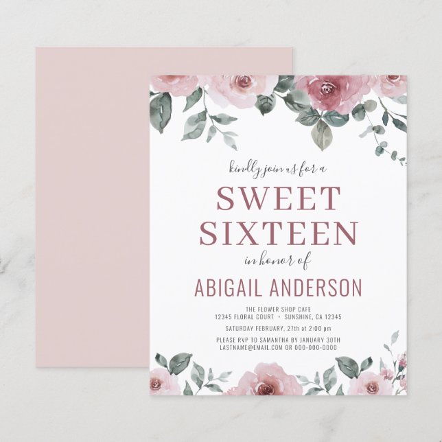 Lámina Dusty Rosa de presupuesto Dulce Floral Dieciséis I (Anverso / Reverso)