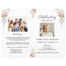 Dusty Rosa Floral Funeral Service Photo Program