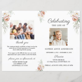 Lámina Dusty Rosa Floral Funeral Service Photo Program