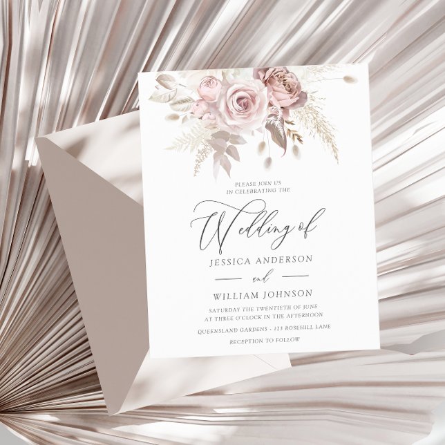 Lámina Dusty Rosa Ivory Floral Wedding Invitación a la bo (Subido por el creador)