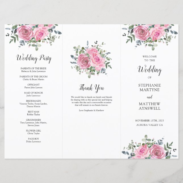 Lámina Dusty Rosa Rosa Eucalyptus Orden de servicio (Anverso)