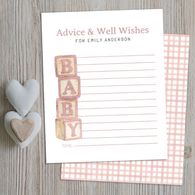 Lámina Dusty Rose Baby Blocks Advice & Well Wishes Card (Advice & Well Wishes Baby Shower Activity)