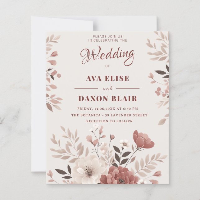 Lámina Dusty Rubor Floral Budget Wedting (Anverso)