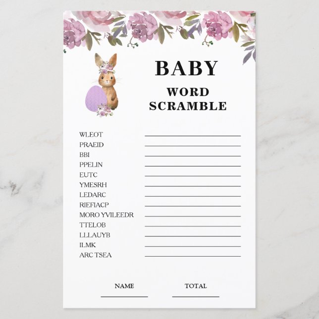 Lámina Easter  Baby Shower Scramble Game (Anverso)
