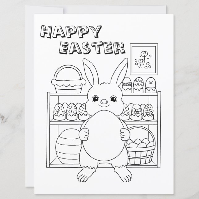 Lámina Easter Bunny Egg Kids Coloring Page Paper Sheet (Anverso)