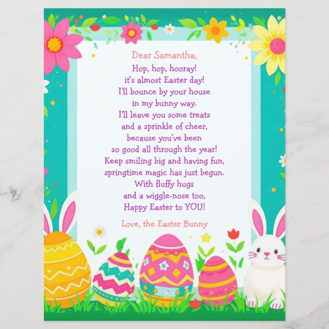 Lámina Easter Bunny Letter and Question Game for Children (Anverso)